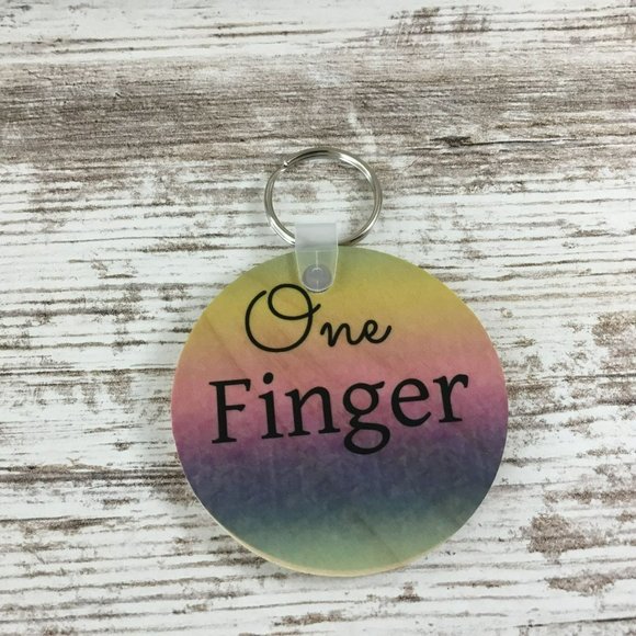 One Finger Two Words Wood Key Chain - OOPS - Picture 4 of 4